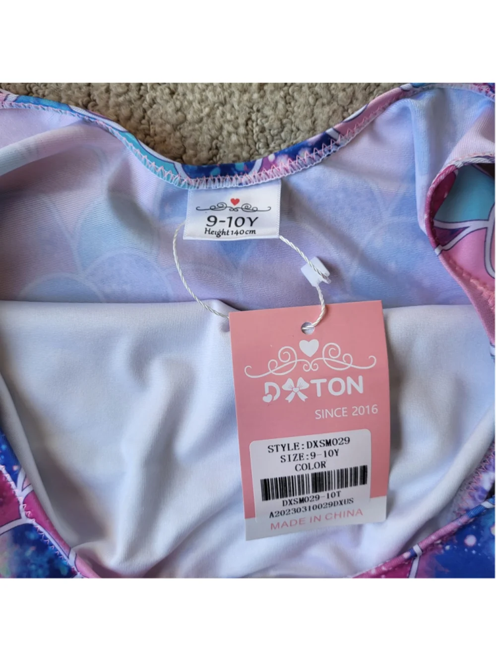 Girl’s Mermaid Scales One-Piece Swimsuit – Pink/Blue/Purple–Size 9-10 Years–NWT